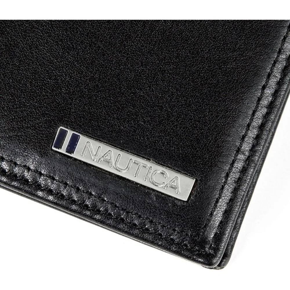 Men's Logo - Black Bifold Leather Wallet RFID Blocking ID Window Card Slots